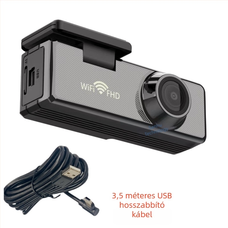USB rejtett autós dashcam Wi‑Fi-vel, 1080p éjszakai felvétel és 24 órás parkolófigyelés