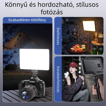 Kamera LED töltőfény — állítható három színhőmérséklet, hordozható kézibeszélő fény telefonhoz és fényképezőgéphez, 12W, 3.7V, modell PB10240