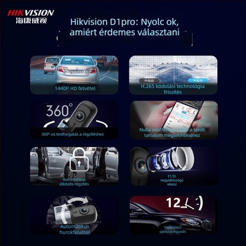 Hikvision autóregisztrátor D1Pro 2025, 2K HD éjszakai látás, beépített lencse