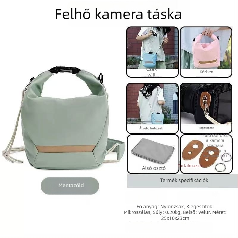 Fotótáska DSLR/SLR és tükör nélküli kamerákhoz, objektív és kiegészítők, poliészter válltáska görbült pánttal, uniszex