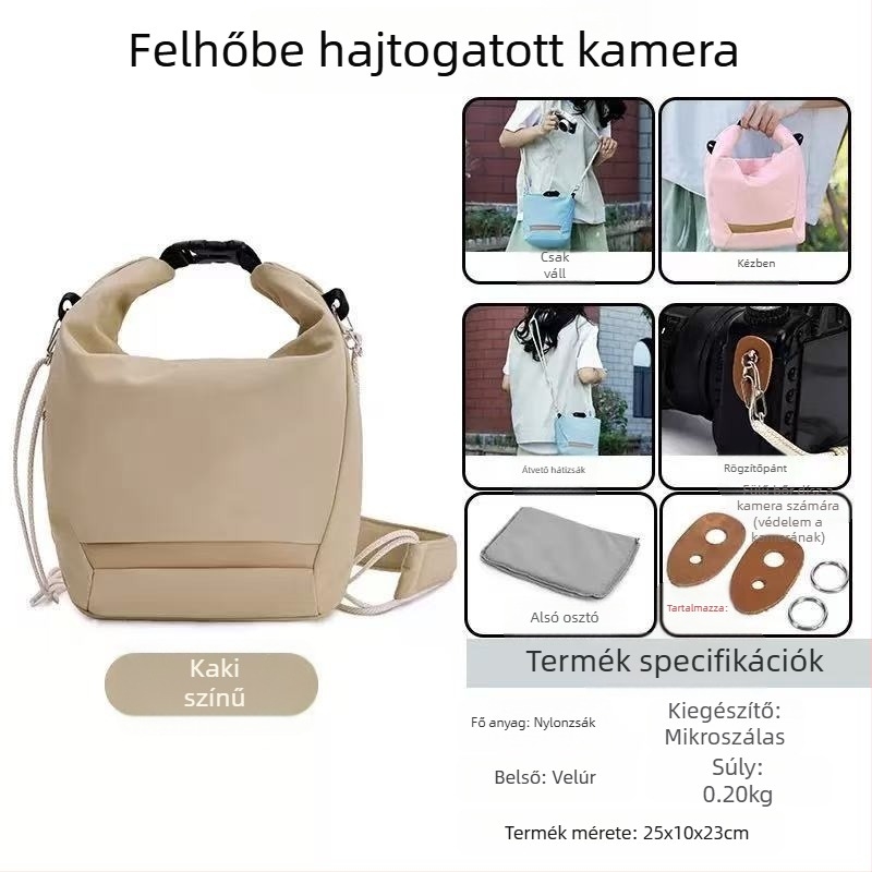Fotótáska DSLR/SLR és tükör nélküli kamerákhoz, objektív és kiegészítők, poliészter válltáska görbült pánttal, uniszex