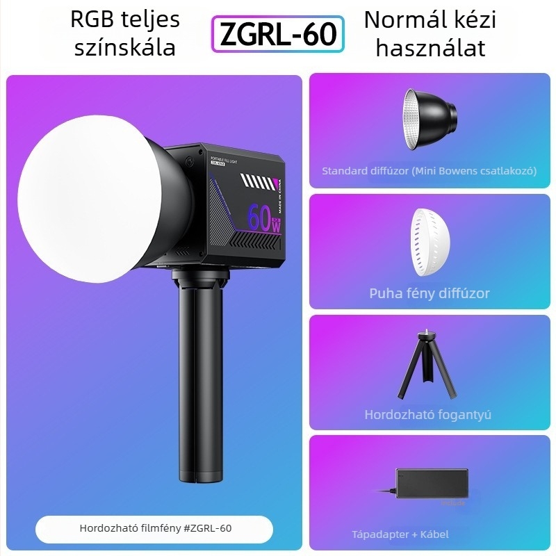 Fotós világítás, hordozható kézi töltőfény kültéri felvételekhez, modell Zgrl-60, 60W, 220V