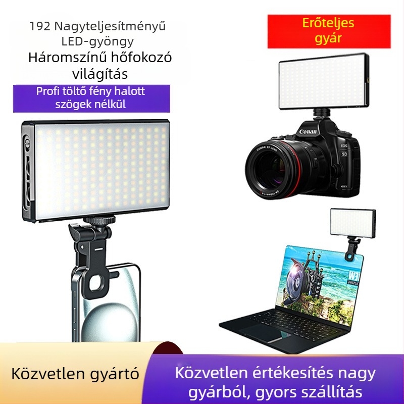 Fotózáshoz mini világítás, három színhőmérséklet, 12W, 3,7V, kézben tartható LED fény, modell ST196