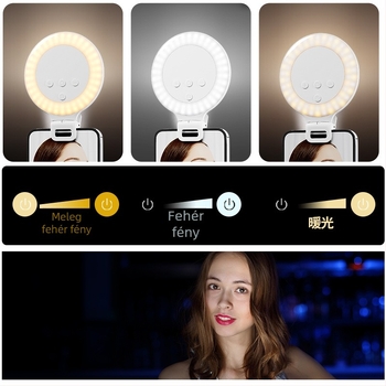 XJ51 LED töltőfény a selfie-hez, élő közvetítéshez, videohívásokhoz — Teljesítmény 100, 5V/1A, Beépített akkumulátor