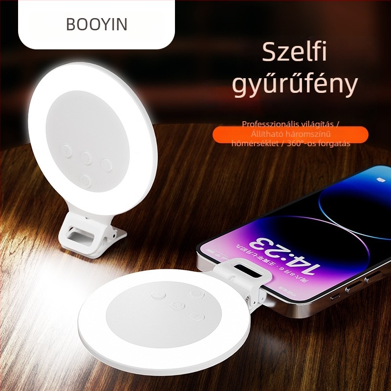 XJ51 LED töltőfény a selfie-hez, élő közvetítéshez, videohívásokhoz — Teljesítmény 100, 5V/1A, Beépített akkumulátor