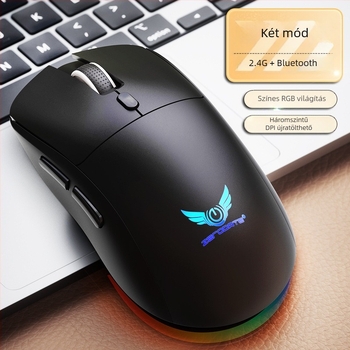 Vezeték nélküli egér kettős móddal 2.4G és Bluetooth, 1600 DPI, 6 gomb, USB interfész, újratölthető és ergonomikus