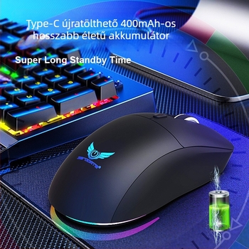 Vezeték nélküli egér kettős móddal 2.4G és Bluetooth, 1600 DPI, 6 gomb, USB interfész, újratölthető és ergonomikus
