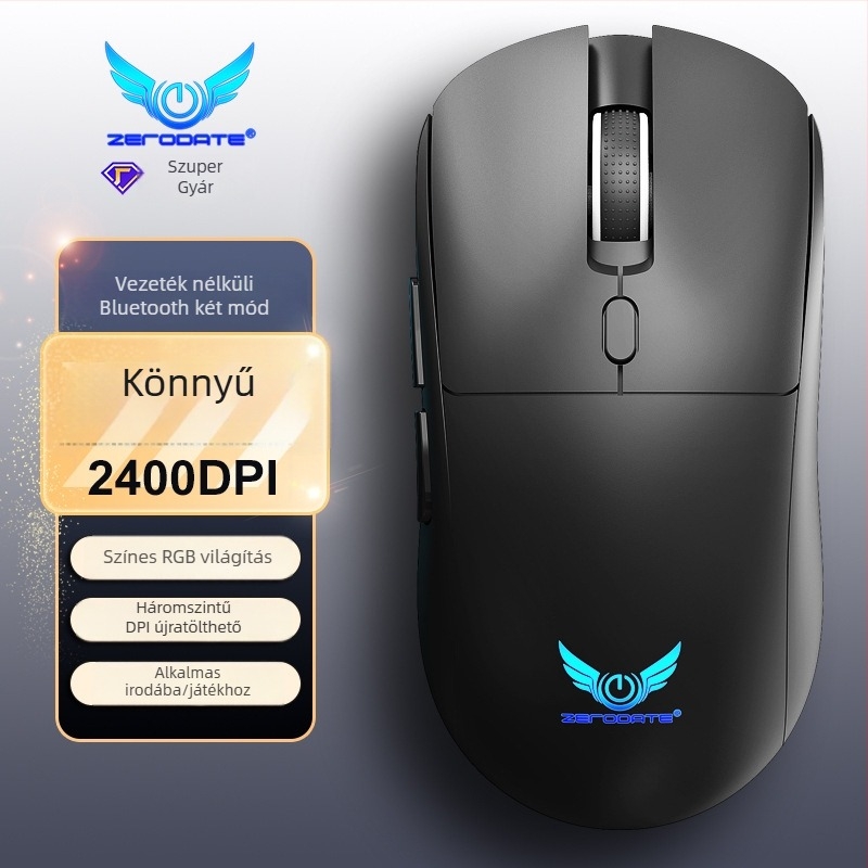 Vezeték nélküli egér kettős móddal 2.4G és Bluetooth, 1600 DPI, 6 gomb, USB interfész, újratölthető és ergonomikus