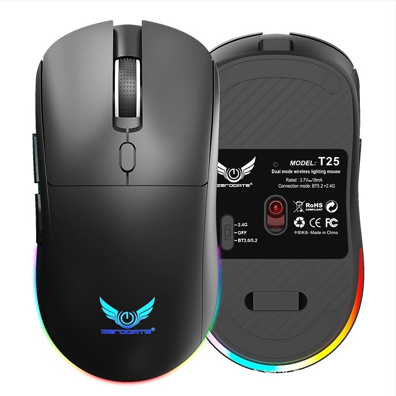 Vezeték nélküli egér kettős móddal 2.4G és Bluetooth, 1600 DPI, 6 gomb, USB interfész, újratölthető és ergonomikus