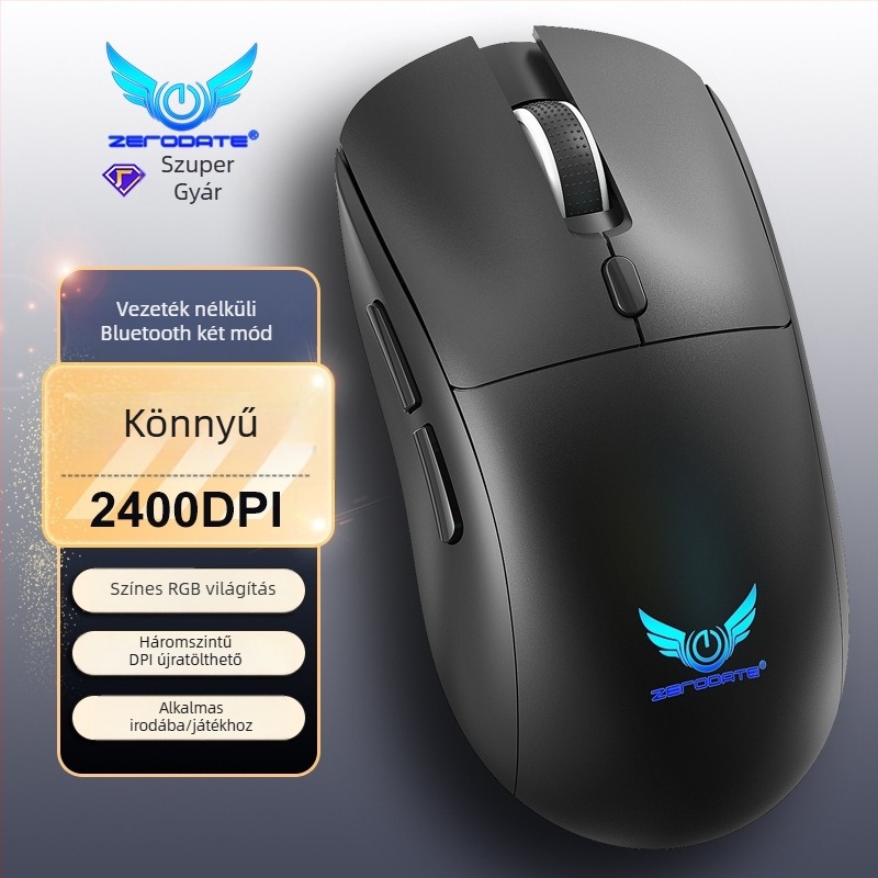 Vezeték nélküli egér kettős móddal 2.4G és Bluetooth, 1600 DPI, 6 gomb, USB interfész, újratölthető és ergonomikus