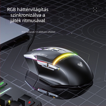 AULA Tarantula S12PRO vezetékes mechanikus makró programozható játék egér, 12800 DPI, 8 programozható gomb, USB, négy szint DPI állítás, ergonikus dizájn