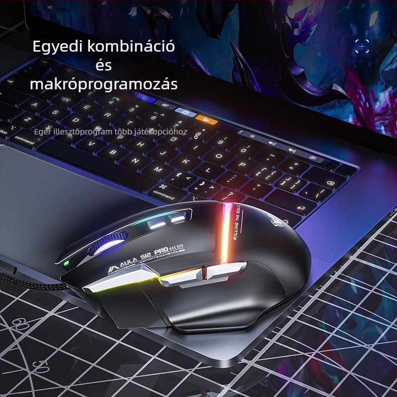 AULA Tarantula S12PRO vezetékes mechanikus makró programozható játék egér, 12800 DPI, 8 programozható gomb, USB, négy szint DPI állítás, ergonikus dizájn