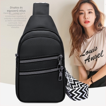 PU bőr crossbody táska széles vállpánttal, több rekesz, cipzáras záródás, belső telefontartó zseb