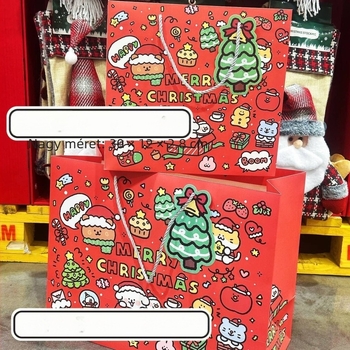 Karácsonyi graffiti kölyökkutyás ajándéktáska, nagy kapacitású, kartonból, rajzfilmszerű stílus