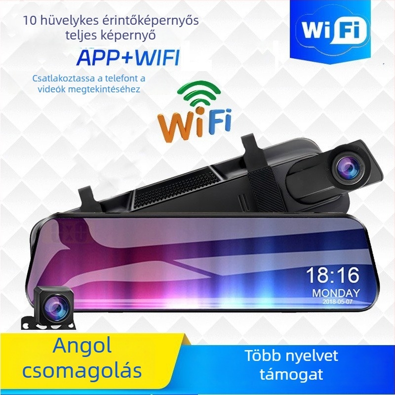 Autós dash kamera elő- és hátsó kettős felvétellel, 1080p, 120° látószög, WIFI, 16GB TF-kártya
