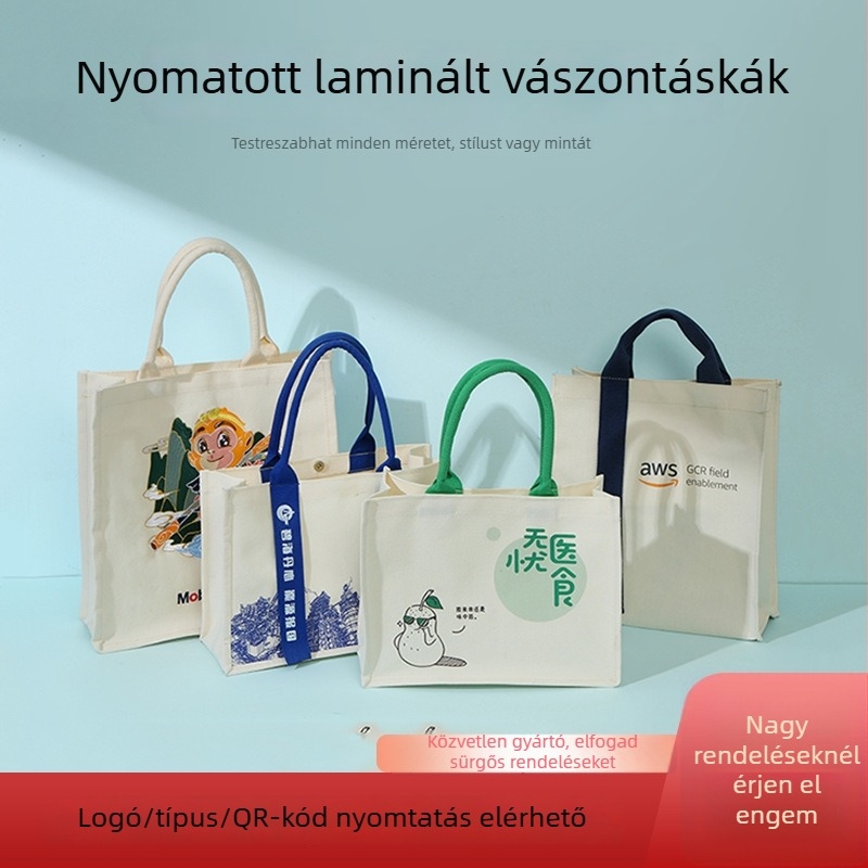 Kanvas Tote táska egyedi logóval, testreszabható, hőtranszfer nyomtatás