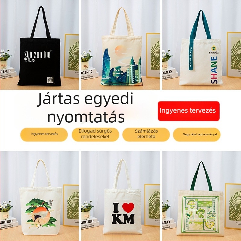 Kanvas Tote táska egyedi logóval, testreszabható, hőtranszfer nyomtatás
