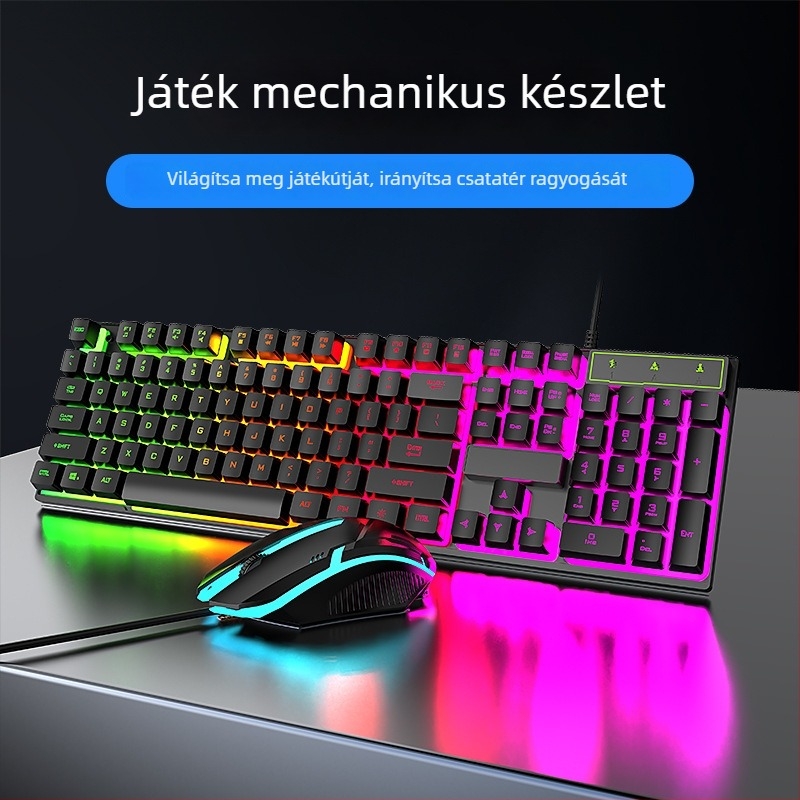 K323 vezetékes játékbillentyűzet és egér garnitúra USB csatlakozásokkal, háttérvilágítással és ergonomikus támogatással
