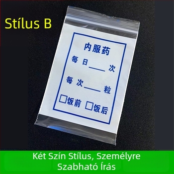 Egyszer használatos PE gyógyszeres tasak szájon át szedhető gyógyszerekhez – Bowposts márkájú, önzáró belső gyógyszerzacskó, klinikák és gyógyszertárak számára; anyag: új anyag; zárási hossz: 1,2 cm