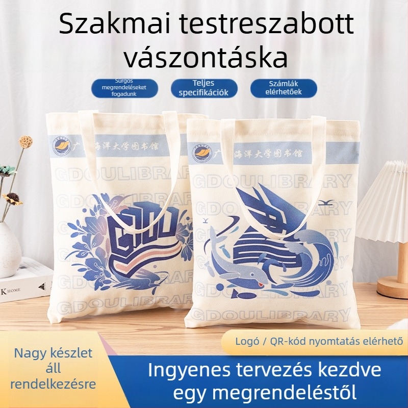 Személyre szabott vászontáska logó nyomással — készlet és testreszabható, offsetnyomtatás és hőtranszfer nyomtatás, vállalati reklámtáska