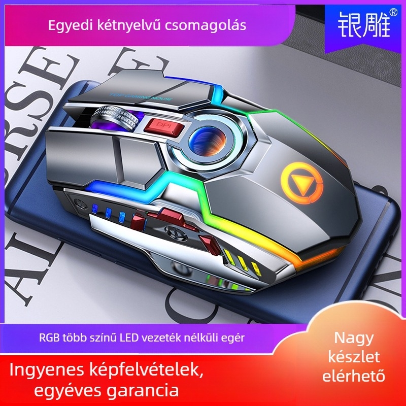 Vezeték nélküli játék egér 1600 DPI-vel, 7 gombbal, 2,4 GHz USB vevővel