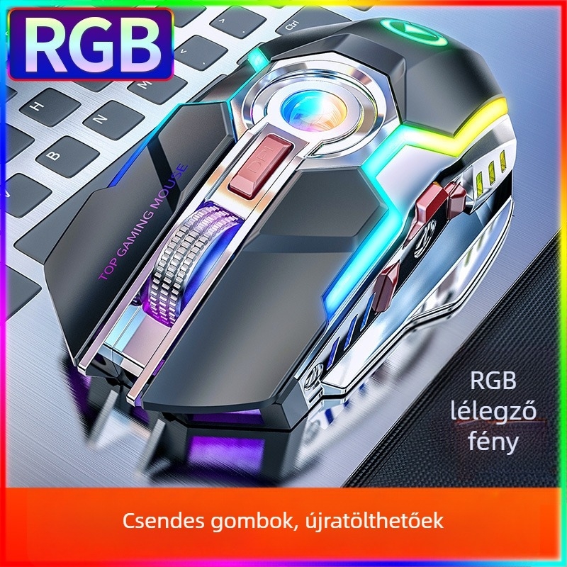 Vezeték nélküli játék egér 1600 DPI-vel, 7 gombbal, 2,4 GHz USB vevővel