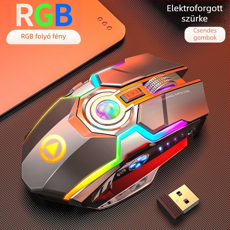 Vezeték nélküli játék egér 1600 DPI-vel, 7 gombbal, 2,4 GHz USB vevővel