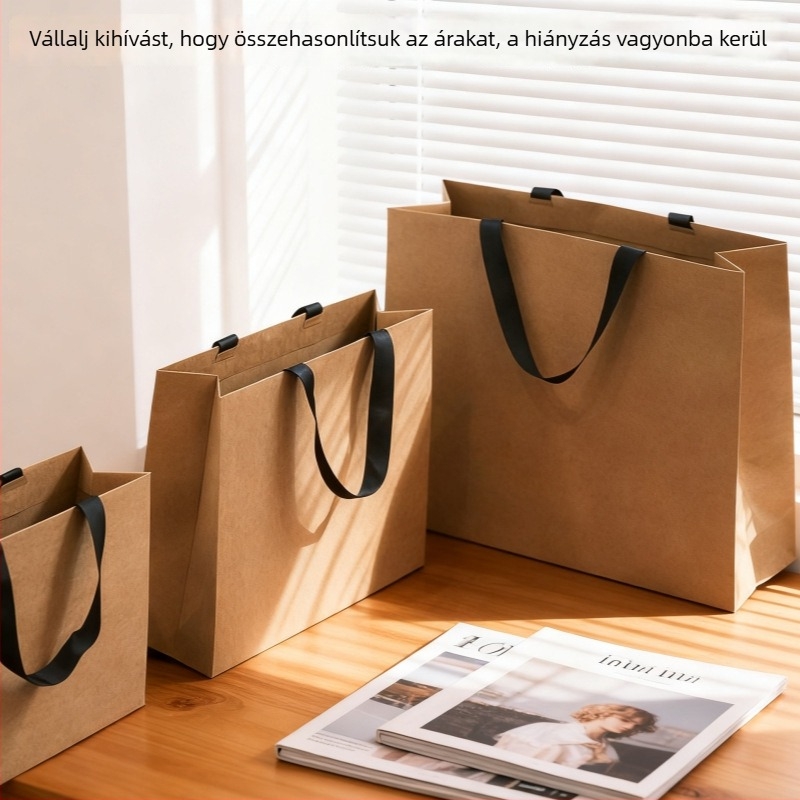 Kraft papír ajándék táska ruházati csomagoláshoz, domborított felülettel és logónyomtatással