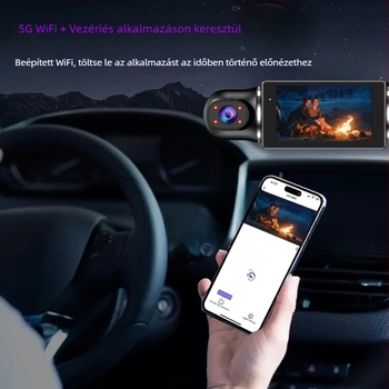 3,0 hüvelykes HD autós kamera infravörös éjszakai látással, Wi‑Fi kapcsolattal telefonhoz, parkolásfigyelés, 360°-os forgás