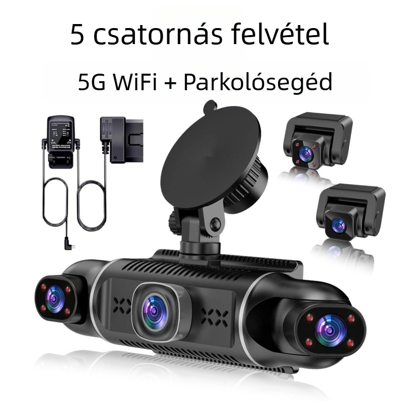 3,0 hüvelykes HD autós kamera infravörös éjszakai látással, Wi‑Fi kapcsolattal telefonhoz, parkolásfigyelés, 360°-os forgás