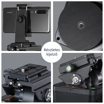 Elektronikus gimbál-stabilizátor okostelefonhoz és kamerához, 360° vízszintes forgás, 70° függőleges billentés, két-tengelyes, alumínium ötvözet, távirányító