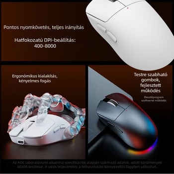 Vezeték nélküli játék egér, ergonómikus kialakítás, optikai szenzor 8000 DPI, 7 gomb, DPI-szint 6, 10 m működési távolság