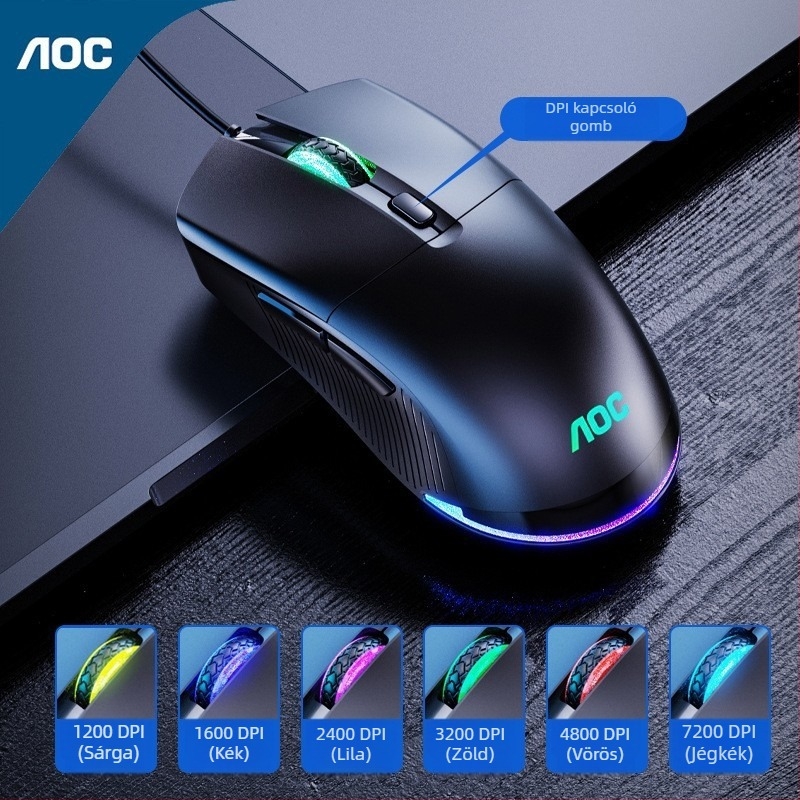 Gaming egér (USB kábeles, 6 gomb, 7200 DPI)