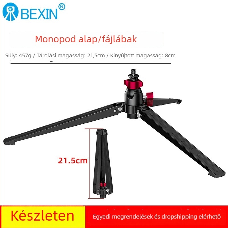 Fényképezőgéphez alumínium ötvözetű tripod, modell ST-4, 1 szakasz, teherbírás 6–10 kg, súly 0,457 kg