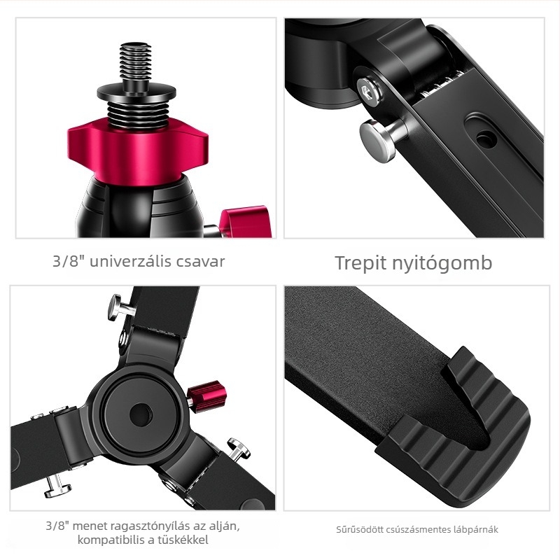 Fényképezőgéphez alumínium ötvözetű tripod, modell ST-4, 1 szakasz, teherbírás 6–10 kg, súly 0,457 kg