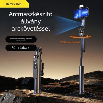 AI arc felismerő követő mobiltelefon tripod, 360° pan-tilt, alumíniumötvözet, 630 g, univerzális