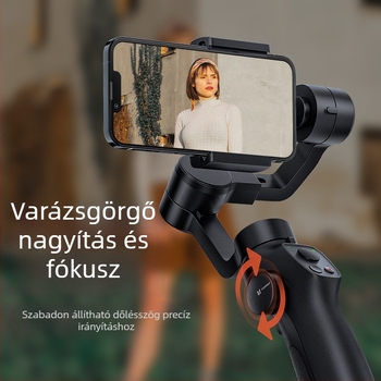 3-tengelyes kézi stabilizátor okostelefonhoz — intelligens anti-shake követés, ABS ház, beépített akkumulátor, tömeg 500 g (320° panoráma, 320° dőlés, 120°/s sebesség)