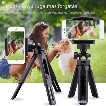 Teleszkópos asztali telefon tartó tripod, 360° forgás, 122 g súly, műanyag kivitel