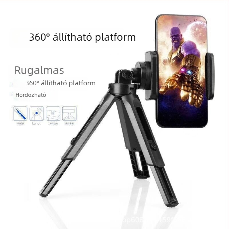 Teleszkópos asztali telefon tartó tripod, 360° forgás, 122 g súly, műanyag kivitel