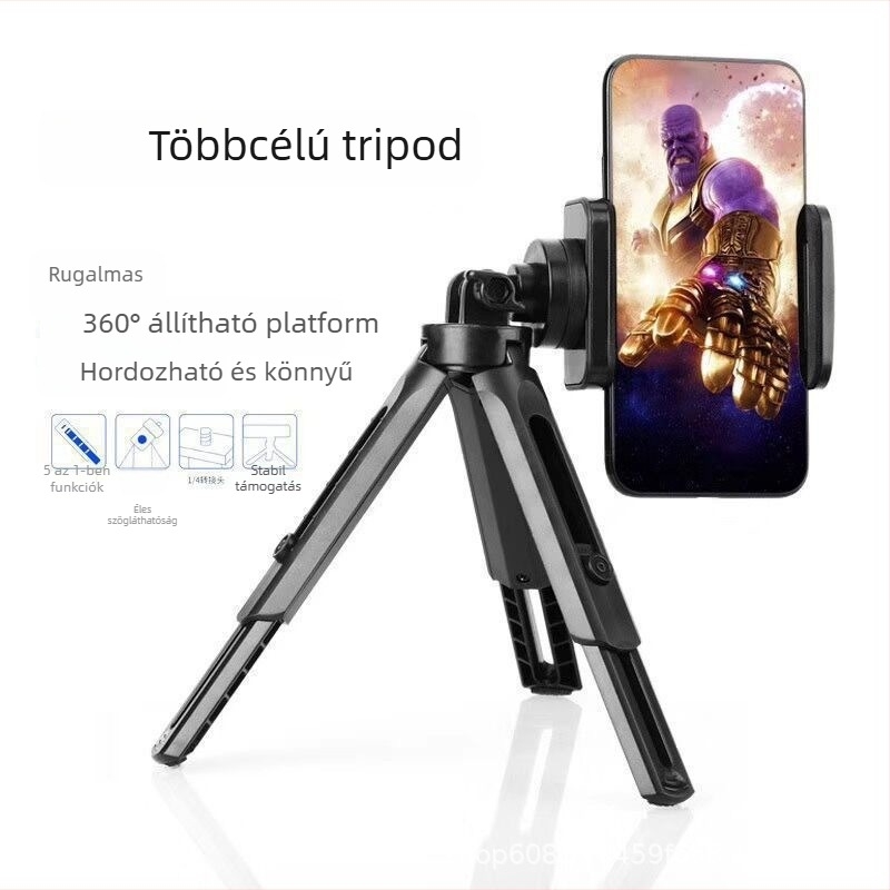 Teleszkópos asztali telefon tartó tripod, 360° forgás, 122 g súly, műanyag kivitel