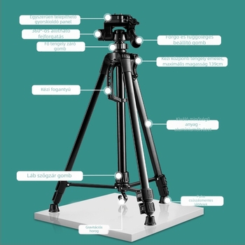 3520 Alumíniumötvözetből készült könnyű állvány digitális kamerához, 3 részes lábakkal, 3D fej, gyorskioldó lemez, maximális terhelhetőség 6–10 kg