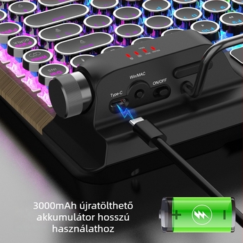 Mechanikus billentyűzet három üzemmóddal (Bluetooth/2.4G vevő/USB kábeles), RGB háttérvilágítással, alumíniumötvözet ház, legfeljebb 87 billentyű