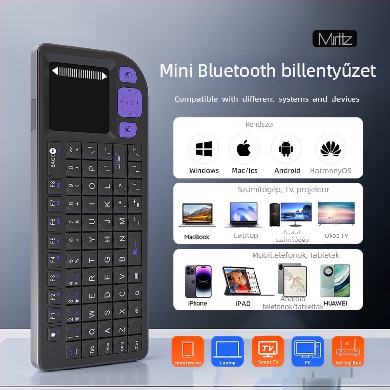 Bluetooth billentyűzet, 73 billentyű, RGB háttérvilágítás, vezeték nélküli, egyszerre 2 eszközzel párosítható