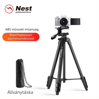 NT-510 Mobiltelefon tripod 3D gimbal, 4-szekciós alumíniumötvözet, gyorskioldó lemez, teherbírás 3 kg