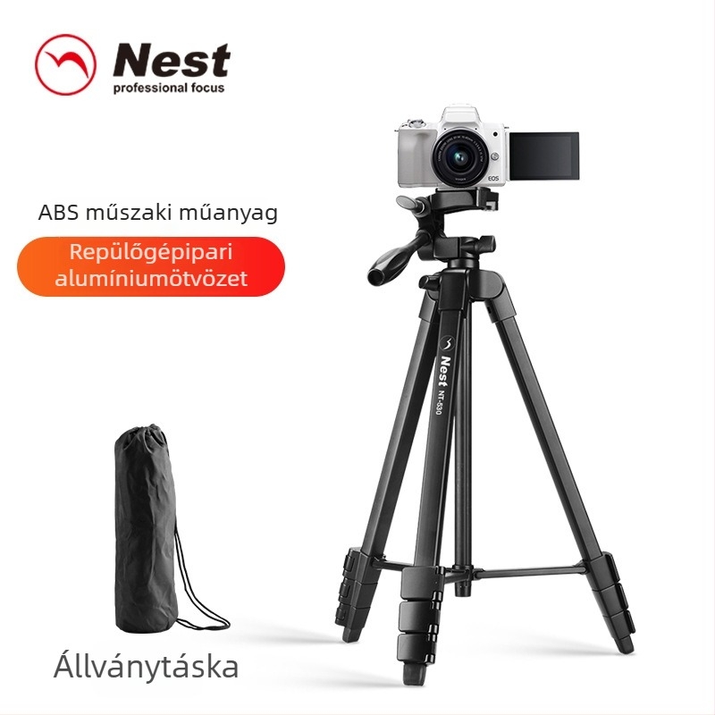 NT-510 Mobiltelefon tripod 3D gimbal, 4-szekciós alumíniumötvözet, gyorskioldó lemez, teherbírás 3 kg