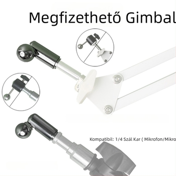 Fémes univerzális gömbfej 17 mm-es adapterrel 1/4-es állványhoz, csavarodó felszerelés, függőleges forgás 90°, vízszintes forgás 0°, súly 0.006