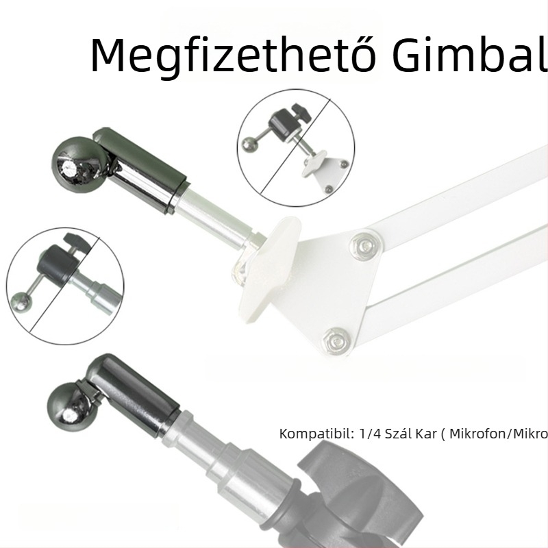 Fémes univerzális gömbfej 17 mm-es adapterrel 1/4-es állványhoz, csavarodó felszerelés, függőleges forgás 90°, vízszintes forgás 0°, súly 0.006