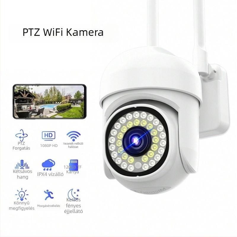 PTZ kültéri kamera 360° vízszintes forgatás, 90° függőleges döntés, forgáskorlátozás 355°, DC5V tápegység, ABS ház