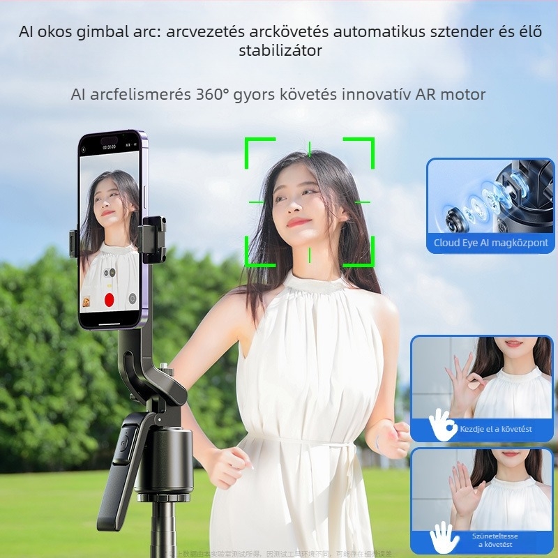Esper Integrált intelligens selfie arcfelismerő gimbal okostelefonhoz — telepítés nélkül, ABS alumíniumötvözet, 360° panoráma/tilt, 270° forgási határ