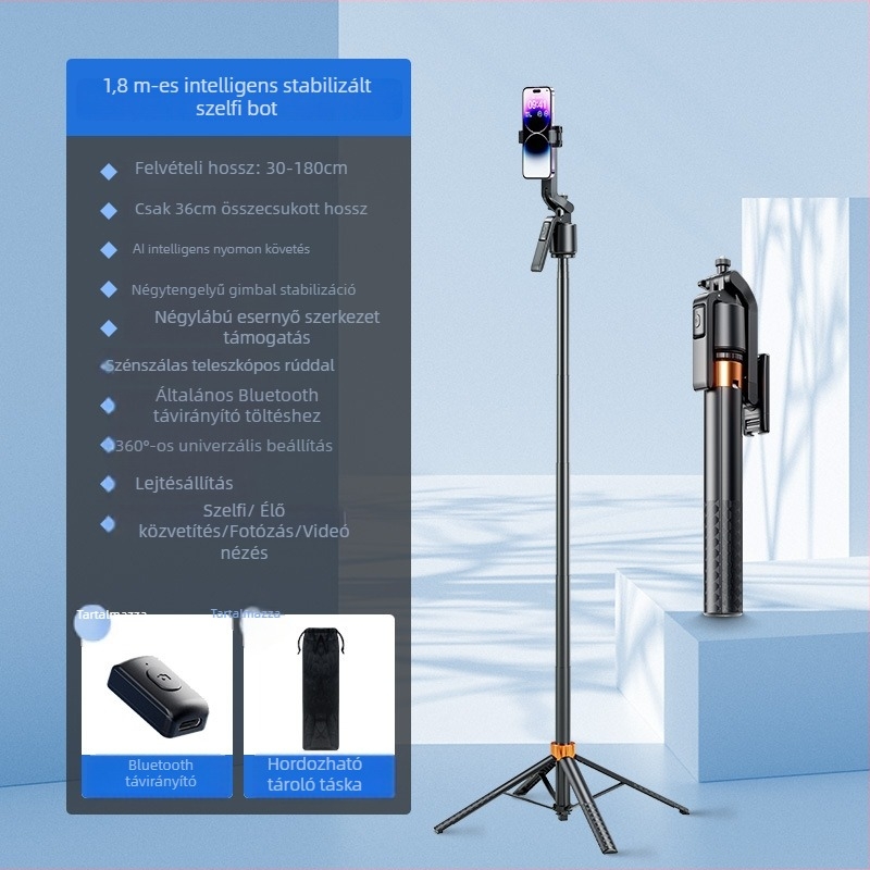 Esper Integrált intelligens selfie arcfelismerő gimbal okostelefonhoz — telepítés nélkül, ABS alumíniumötvözet, 360° panoráma/tilt, 270° forgási határ